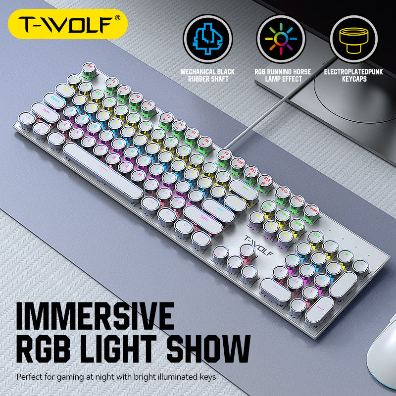 T-Wolf T75 Punk Retro Mechanical Keyboard with Round Keycaps