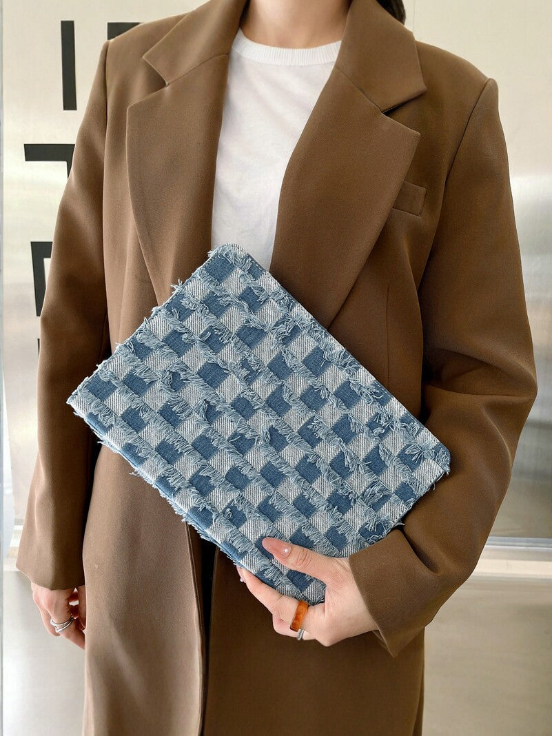 Tablet protective case with denim plaid pattern