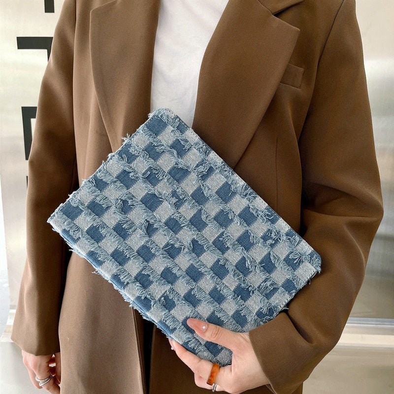 Tablet protective case with denim plaid pattern
