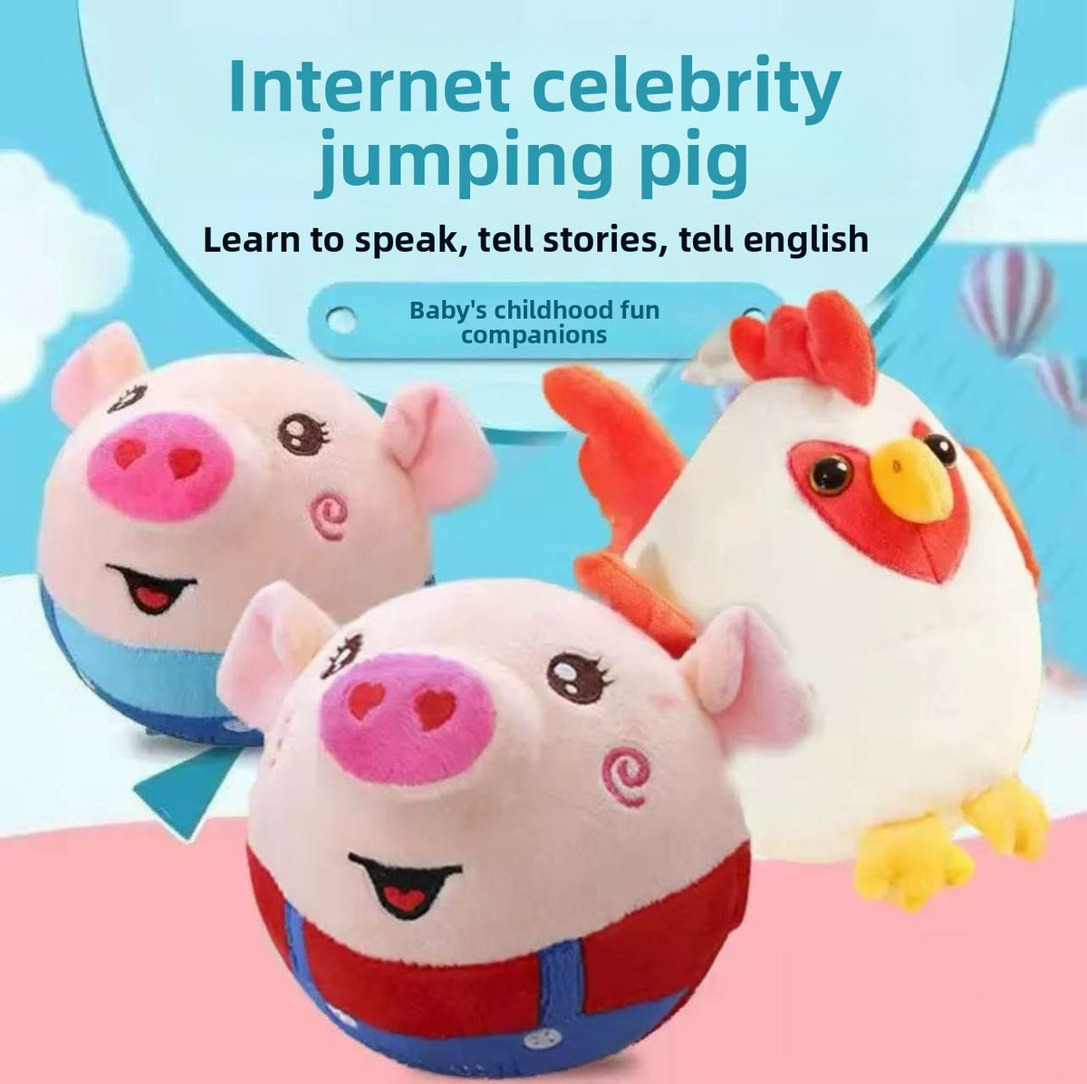 Talking Bouncing Pig Toy – Musical Plush Ball with Detachable and Washable Cover