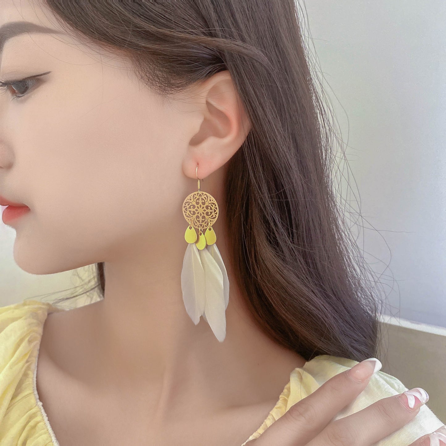 Tassel feather earrings
