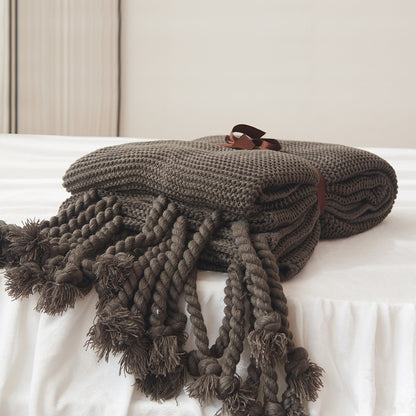 Tassel Knitted Throw Blanket