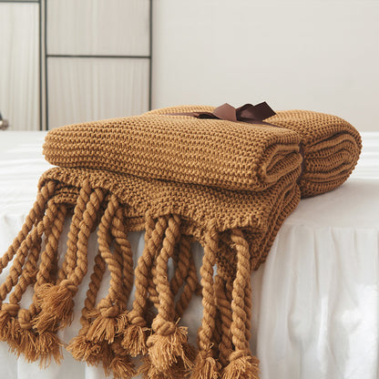 Tassel Knitted Throw Blanket
