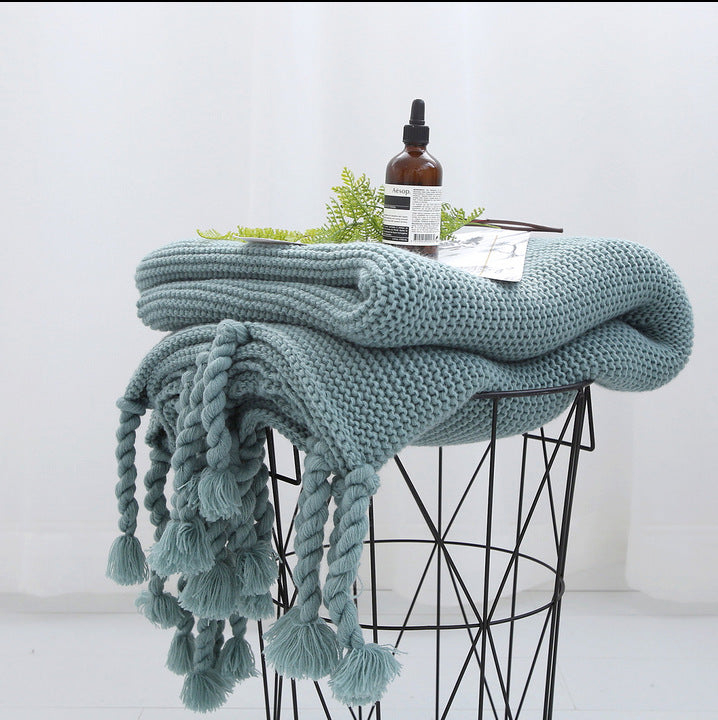 Tassel Knitted Throw Blanket