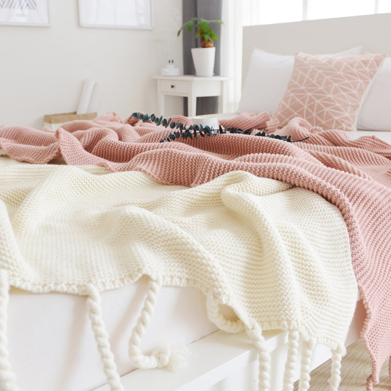 Tassel Knitted Throw Blanket
