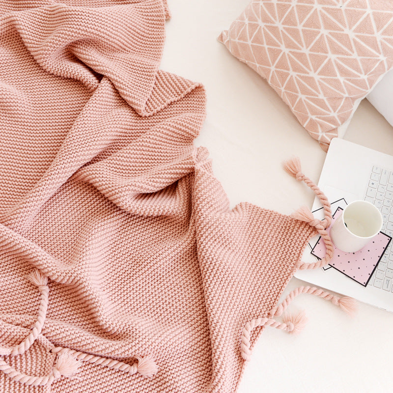 Tassel Knitted Throw Blanket