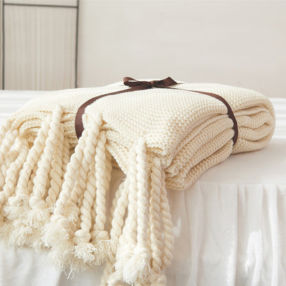 Tassel Knitted Throw Blanket