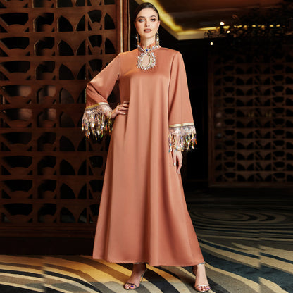 Tassel Long Dress with Hollow Neckline