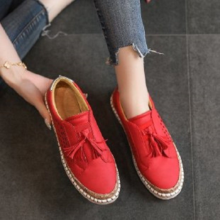 Tassel Round Toe Two-Color Stitching Casual Shoes