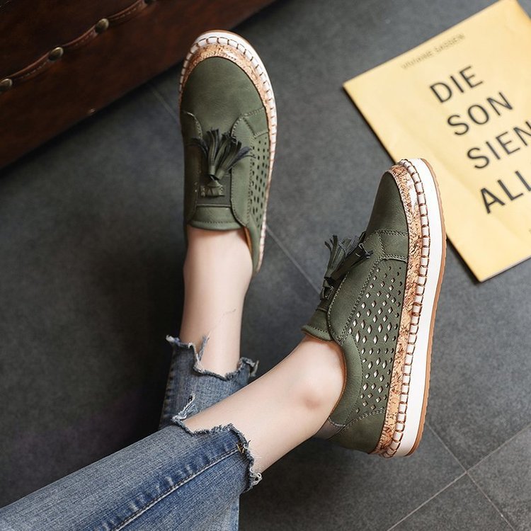 Tassel Round Toe Two-Color Stitching Casual Shoes