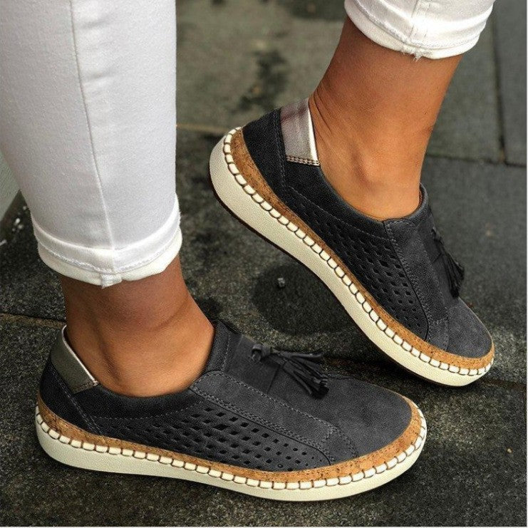 Tassel Round Toe Two-Color Stitching Casual Shoes