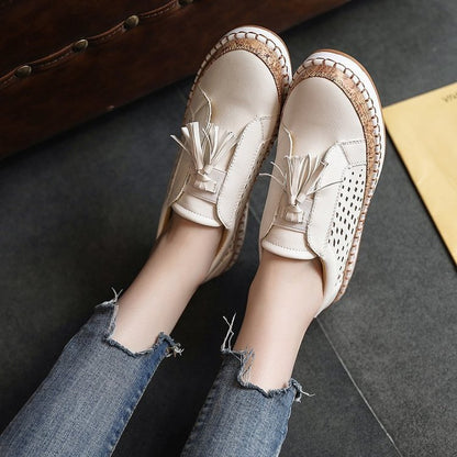 Tassel Round Toe Two-Color Stitching Casual Shoes