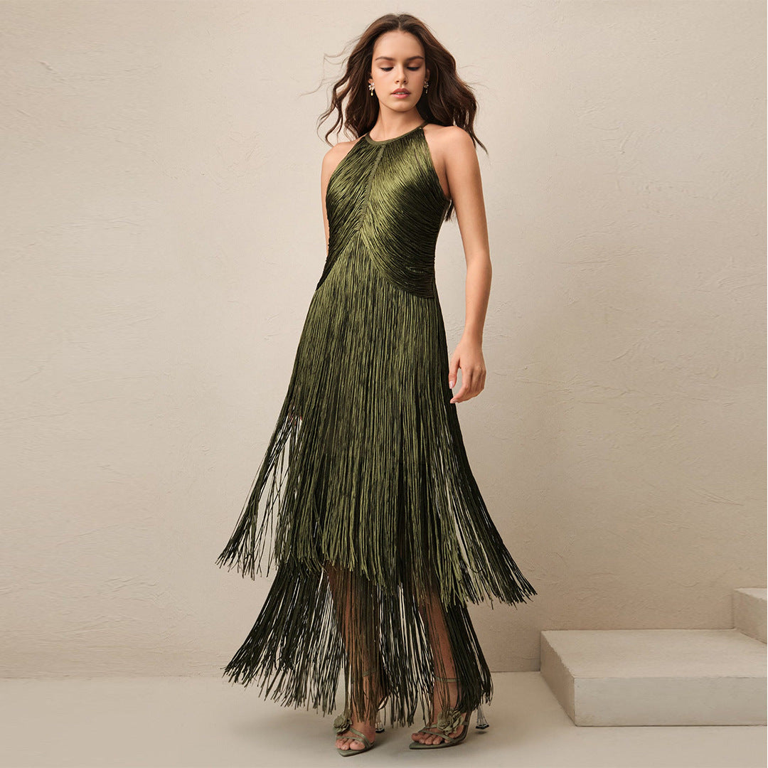 Tassel Sleeveless Waist Bandage Dress