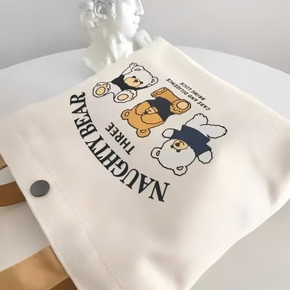 Teddy Bear Canvas Bag for Women – Convenient Handheld Tote for Office and Students