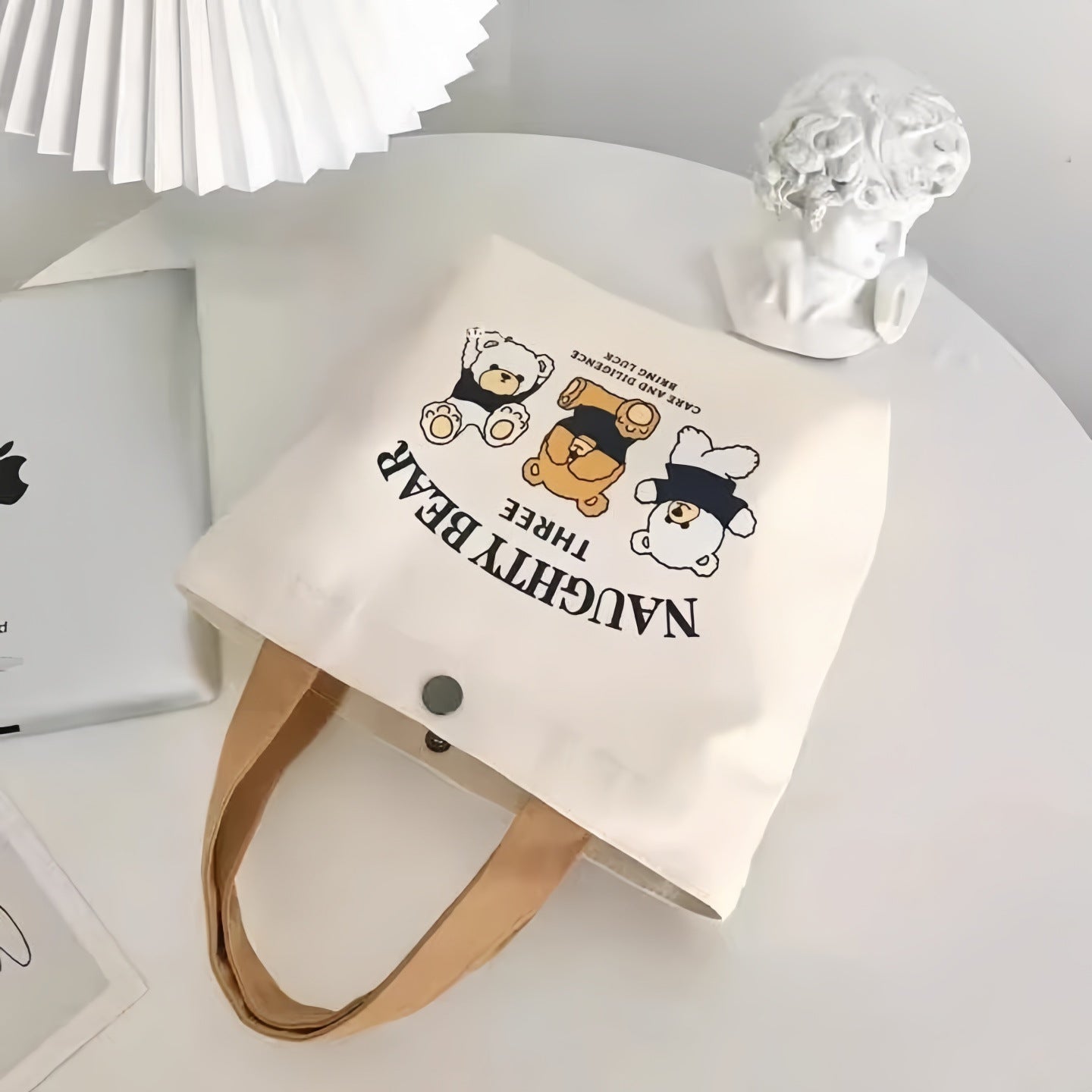 Teddy Bear Canvas Bag for Women – Convenient Handheld Tote for Office and Students