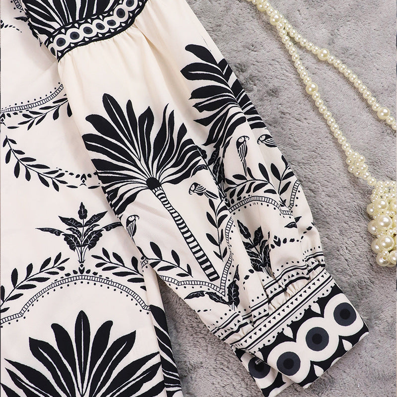 Temperament V-neck Printing Holiday Wind Short dress