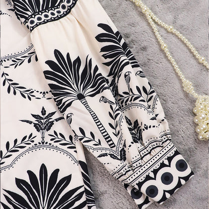 Temperament V-neck Printing Holiday Wind Short dress