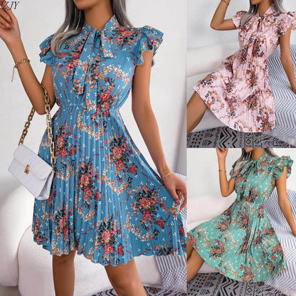 Temperament Waist Pleated Skirt Women Dress