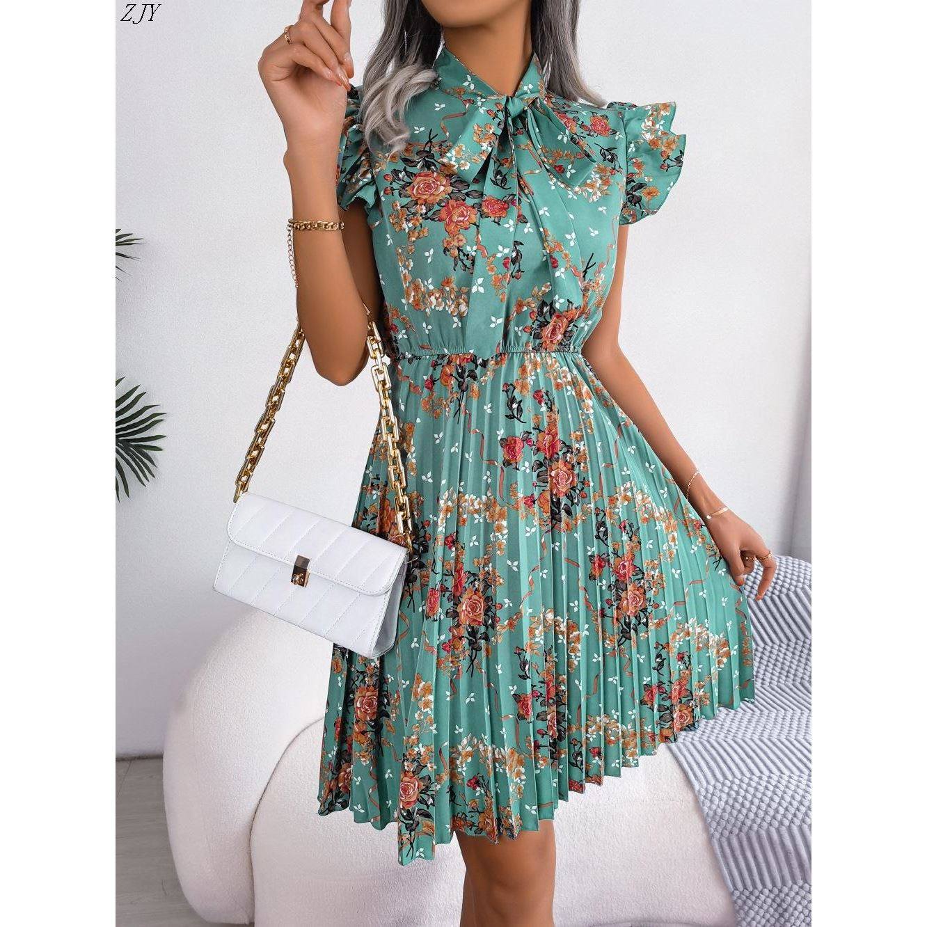 Temperament Waist Pleated Skirt Women Dress