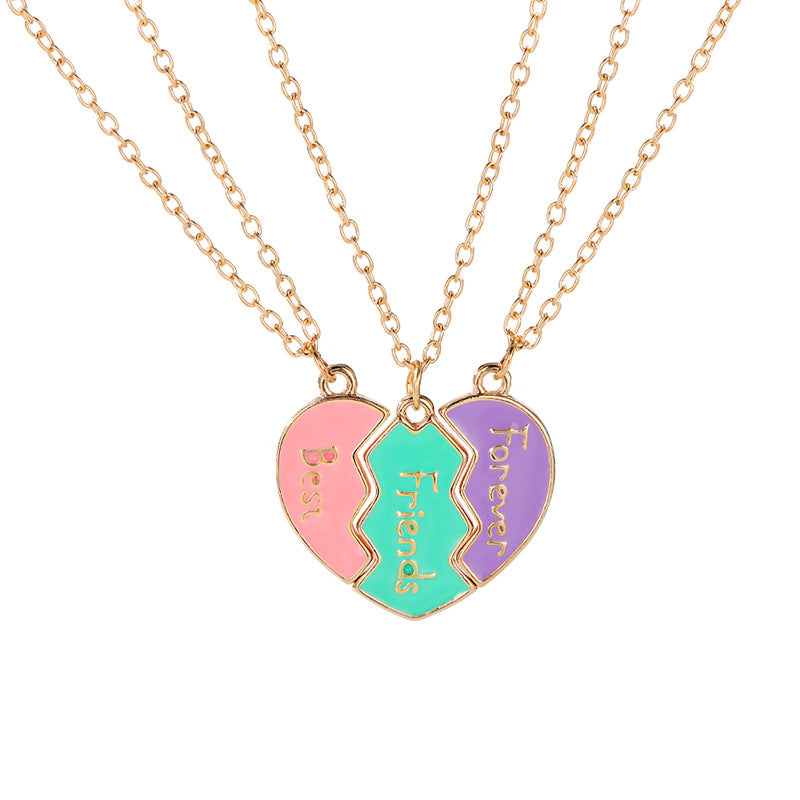 Temu cross-border European and American fashion personality best friends love stitching good friends girlfriends pendant set chain