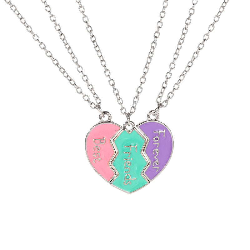 Temu cross-border European and American fashion personality best friends love stitching good friends girlfriends pendant set chain
