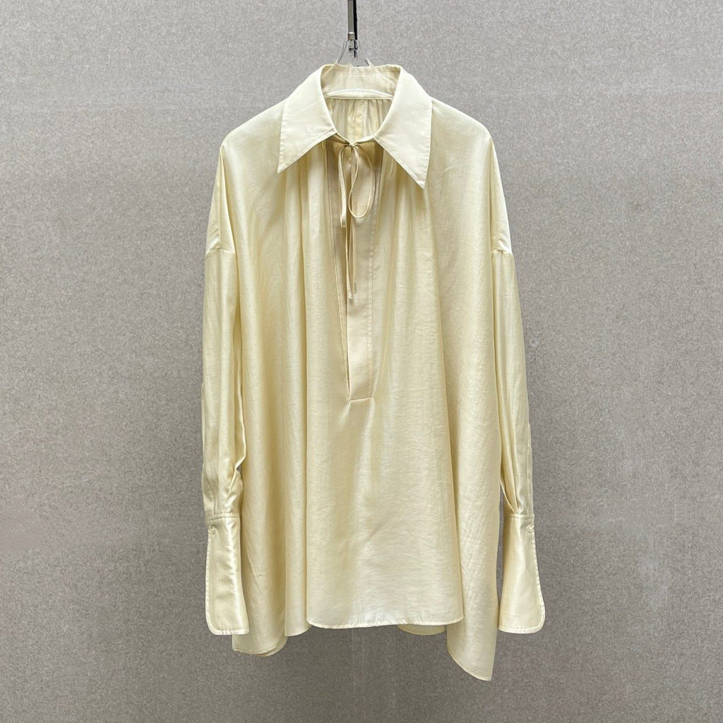 Tencel Blend V-Neck Long Sleeve Shirt
