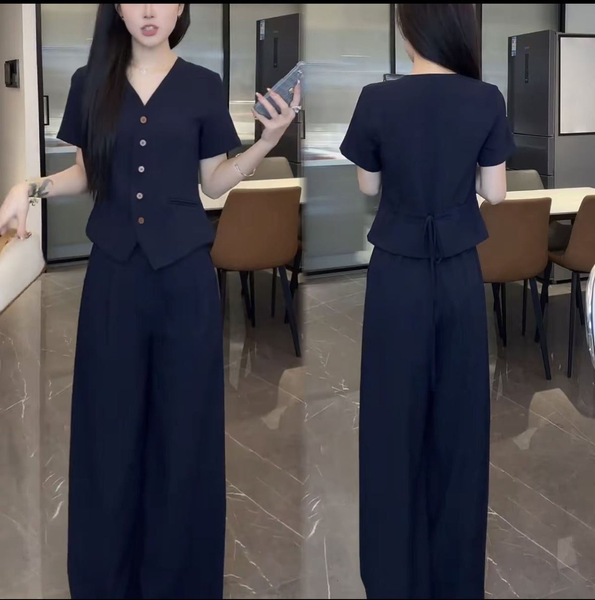 Tencel Linen Sleeveless Vest Wide-Leg Pants Set