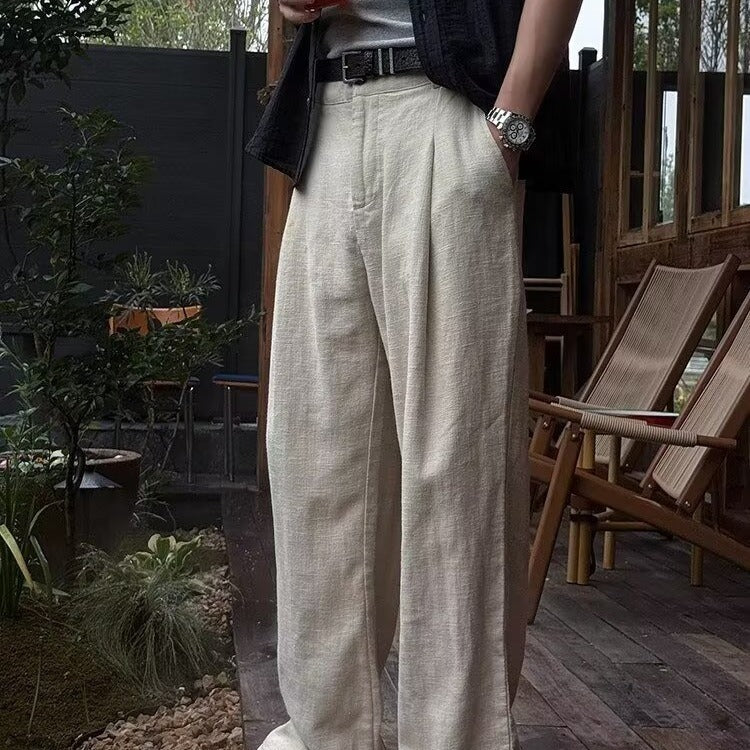 Tencel Linen Straight Wide-Leg Pants