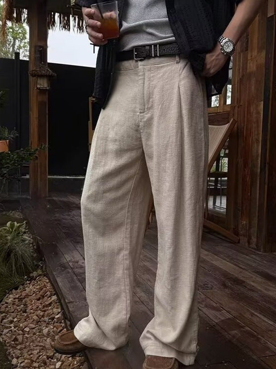 Tencel Linen Straight Wide-Leg Pants