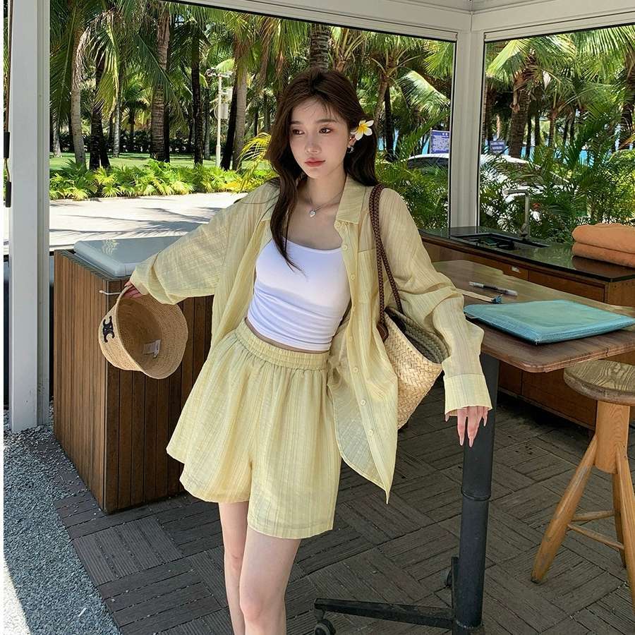 Tencel Lyocell Shirt Shorts Two-Piece Set