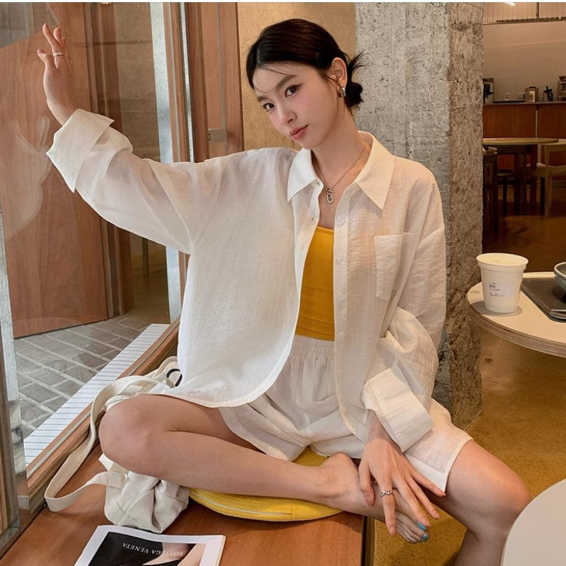 Tencel Lyocell Shirt Shorts Two-Piece Set