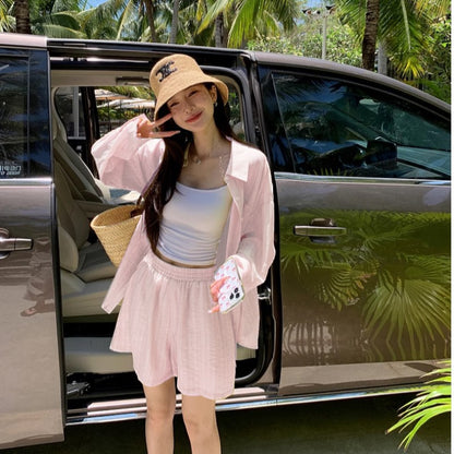 Tencel Lyocell Shirt Shorts Two-Piece Set