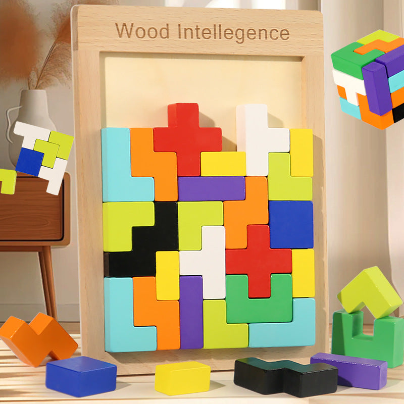 Tetris Building Blocks Puzzle Educational Wooden Toy