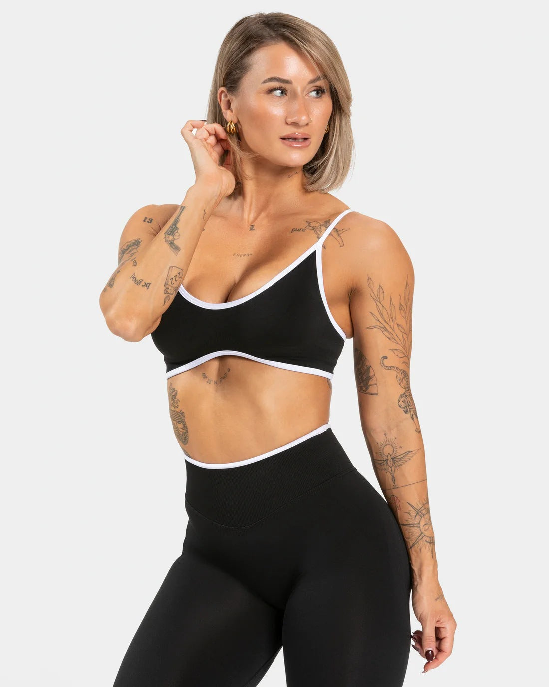 Teveo Contrast Color Shockproof Yoga Set Women Four-Piece Bra Shorts Vest Trousers