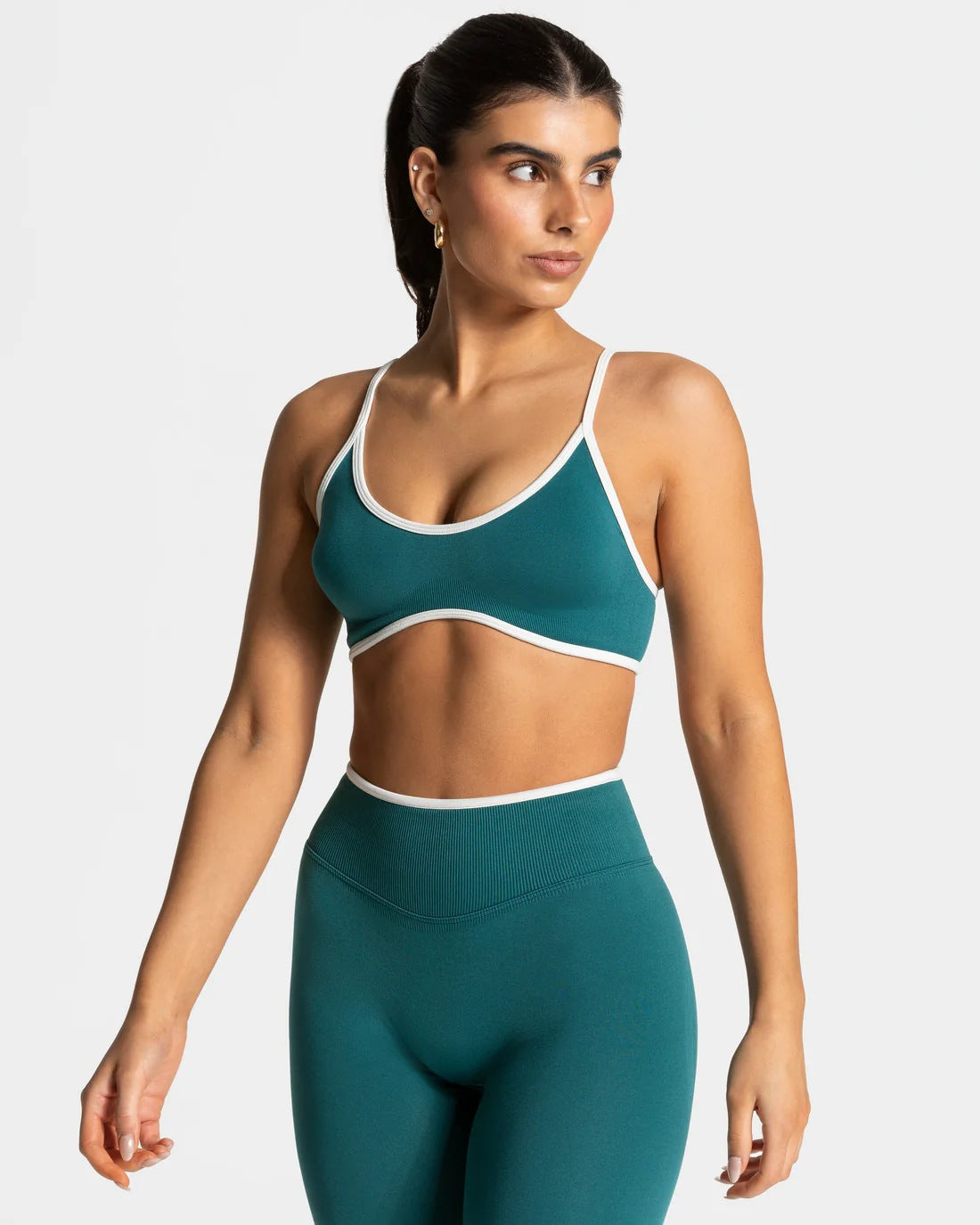 Teveo Contrast Color Shockproof Yoga Set Women Four-Piece Bra Shorts Vest Trousers