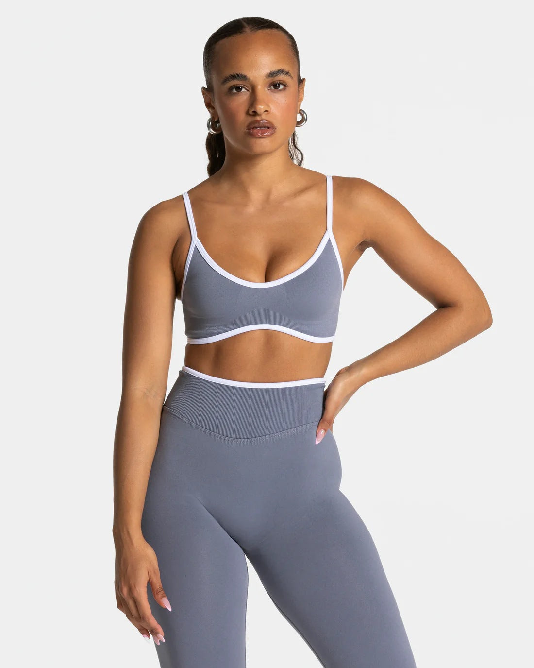 Teveo Contrast Color Shockproof Yoga Set Women Four-Piece Bra Shorts Vest Trousers