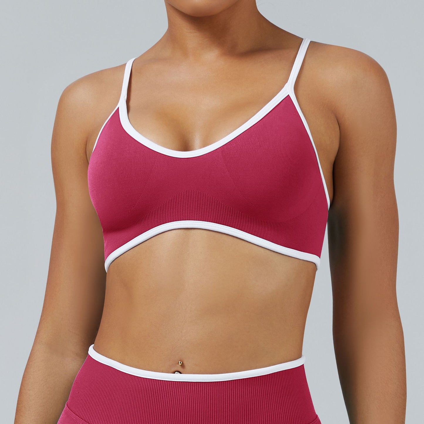 Teveo Contrast Color Shockproof Yoga Set Women Four-Piece Bra Shorts Vest Trousers