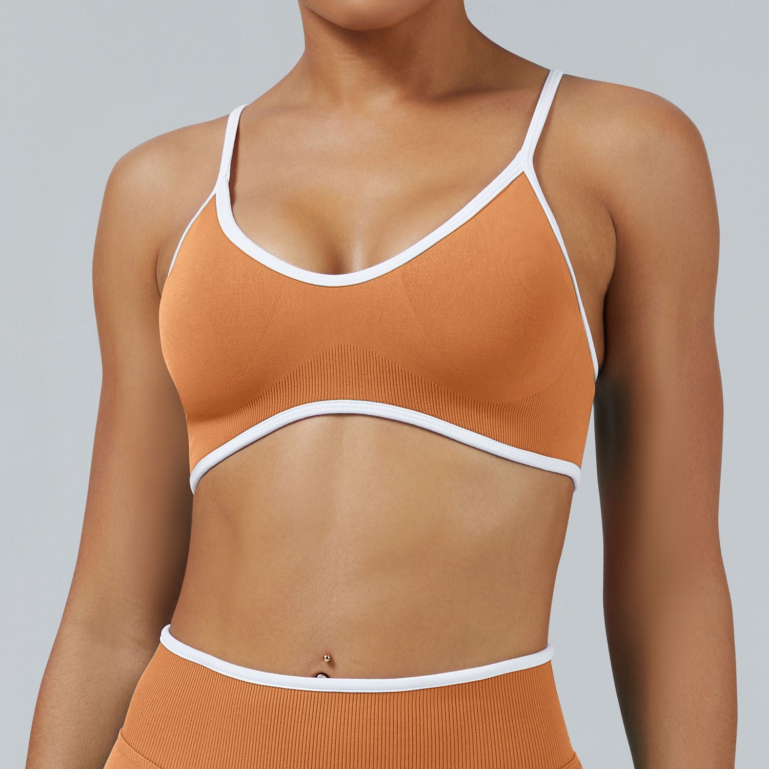 Teveo Contrast Color Shockproof Yoga Set Women Four-Piece Bra Shorts Vest Trousers