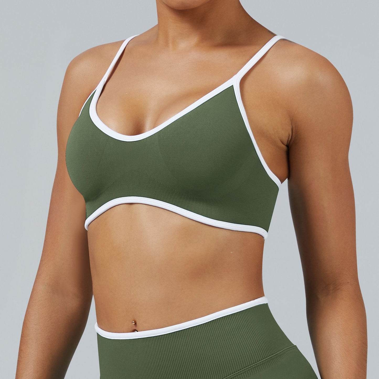 Teveo Contrast Color Shockproof Yoga Set Women Four-Piece Bra Shorts Vest Trousers