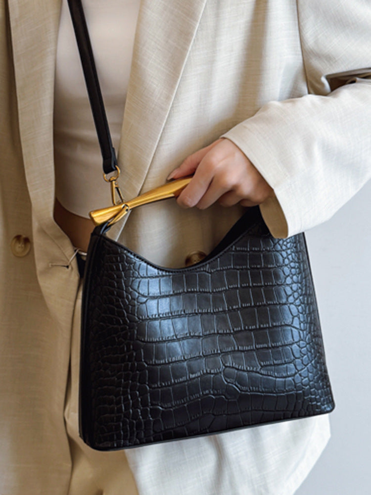 Textured Crocodile Pattern Bucket Bag