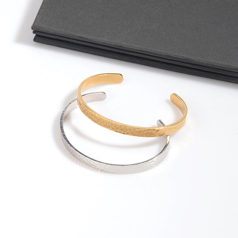 Textured Stainless Steel Open Bracelet