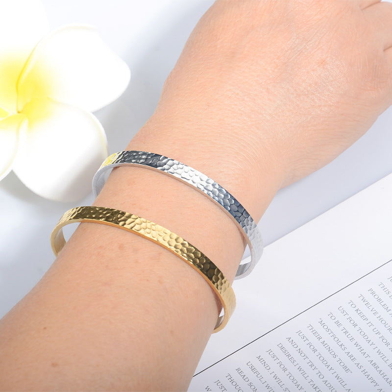 Textured Stainless Steel Open Bracelet