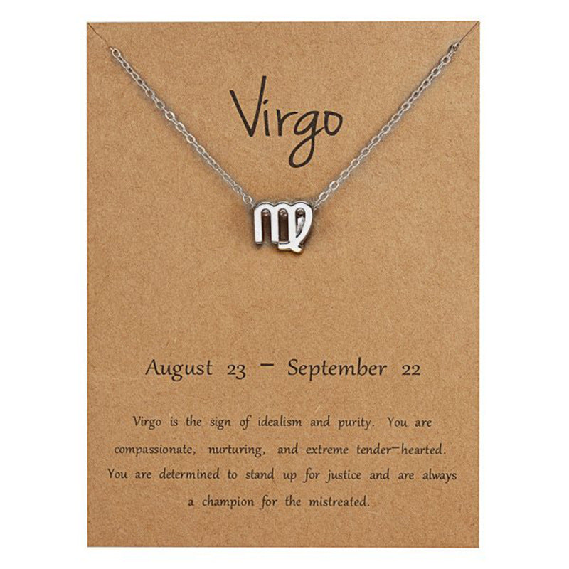 The 12 zodiac signs water diamond paper card necklace is a versatile collarbone chain