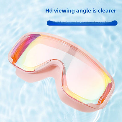 The bezel-less swimming goggles are waterproof and fog-proof