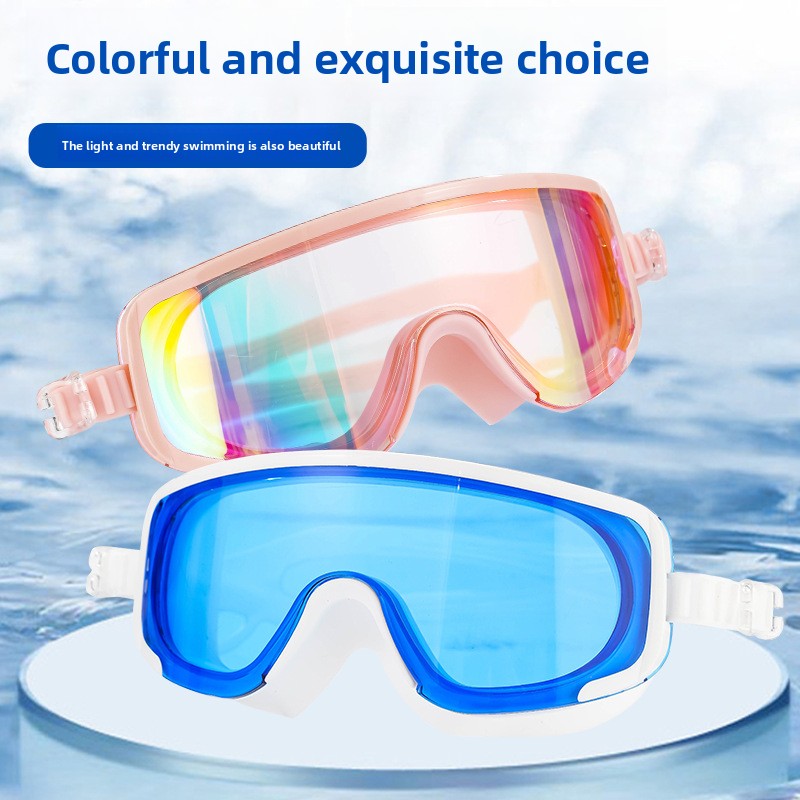 The bezel-less swimming goggles are waterproof and fog-proof