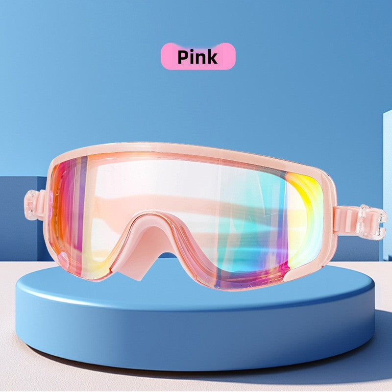 The bezel-less swimming goggles are waterproof and fog-proof