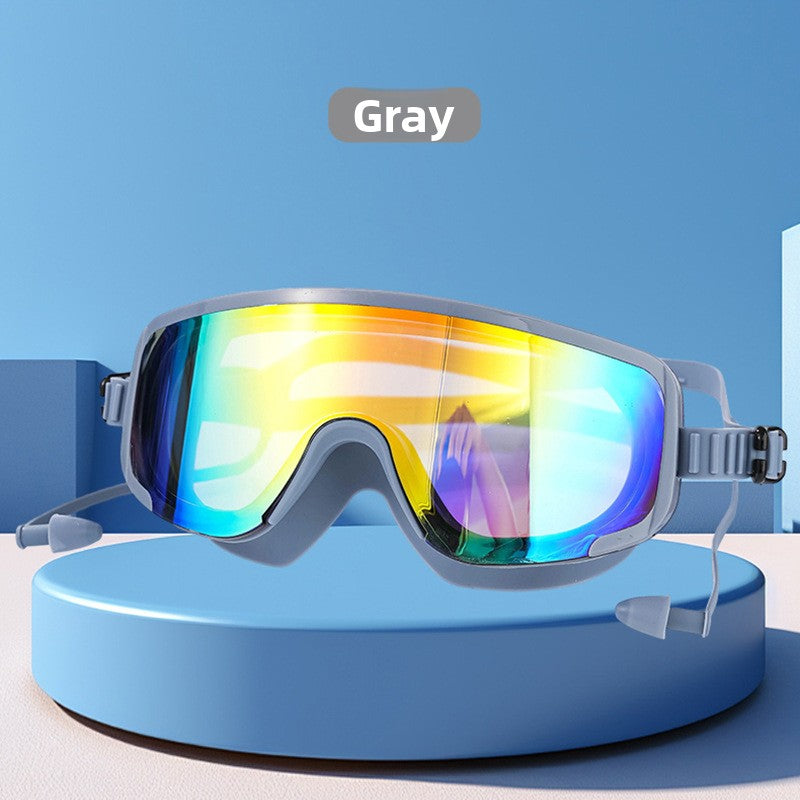The bezel-less swimming goggles are waterproof and fog-proof