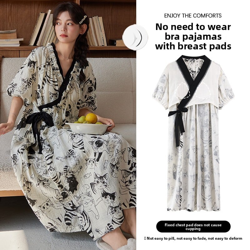 The cat man wore a sleeping skirt with a chest cushion