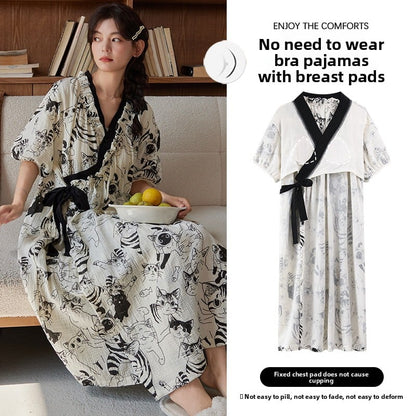 The cat man wore a sleeping skirt with a chest cushion