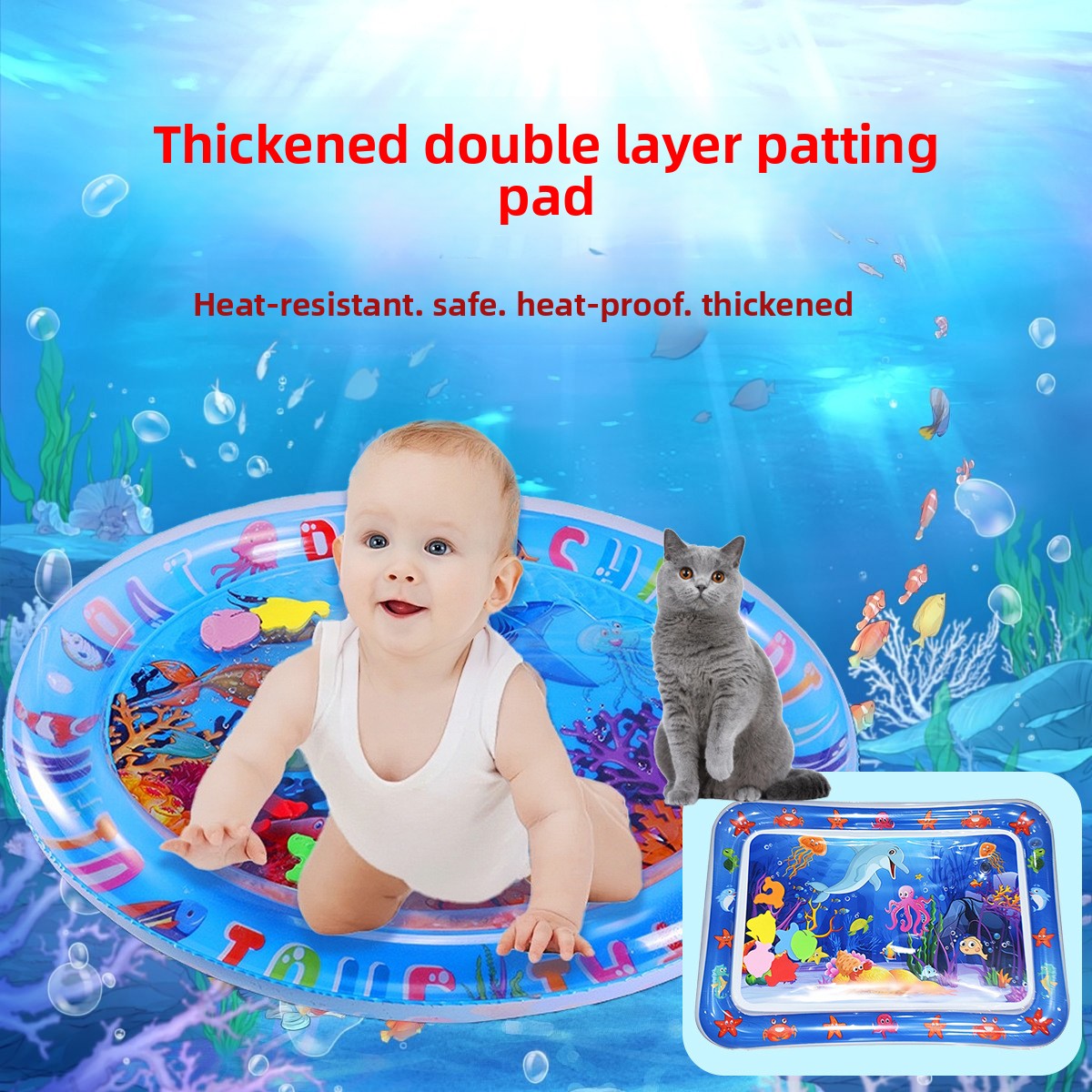The child gently taps the water mat